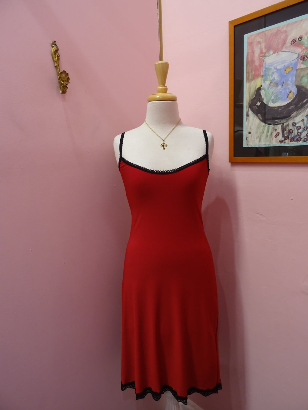 Red slip dress