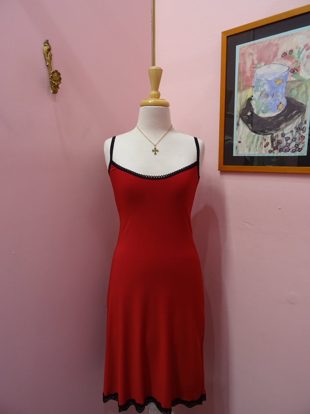 Red slip dress