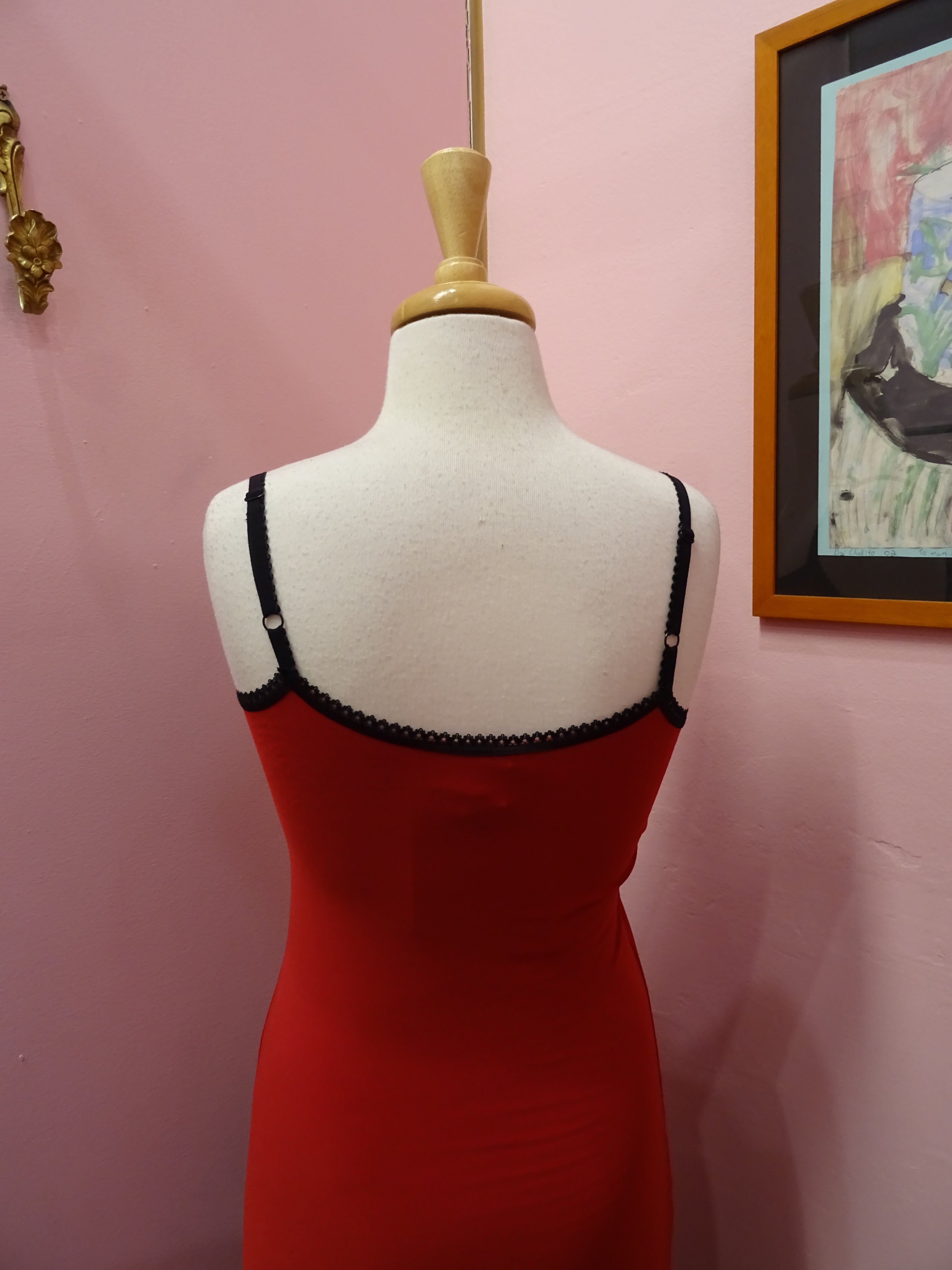 Red slip dress