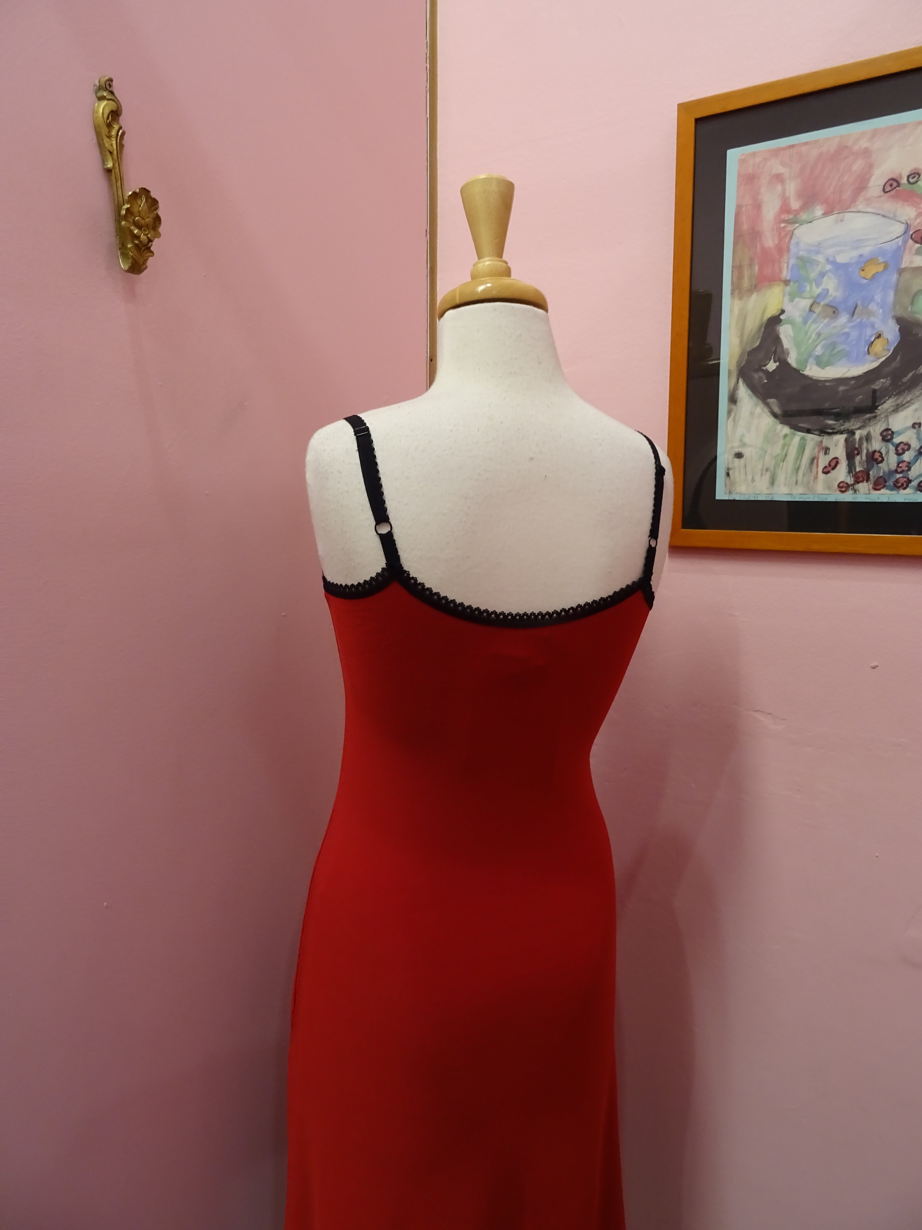 Red slip dress