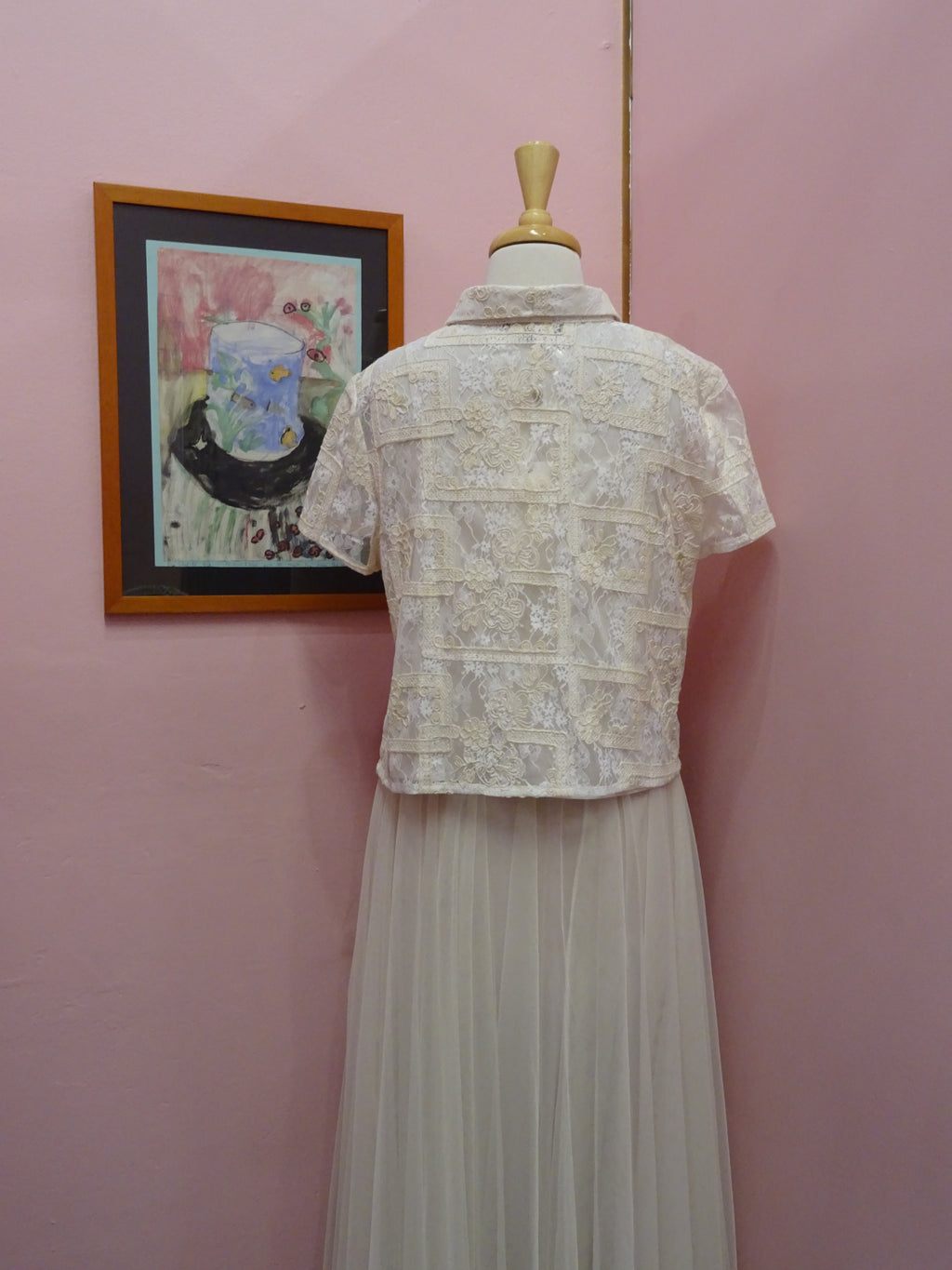 Gold-Button Rose Lace Blouse