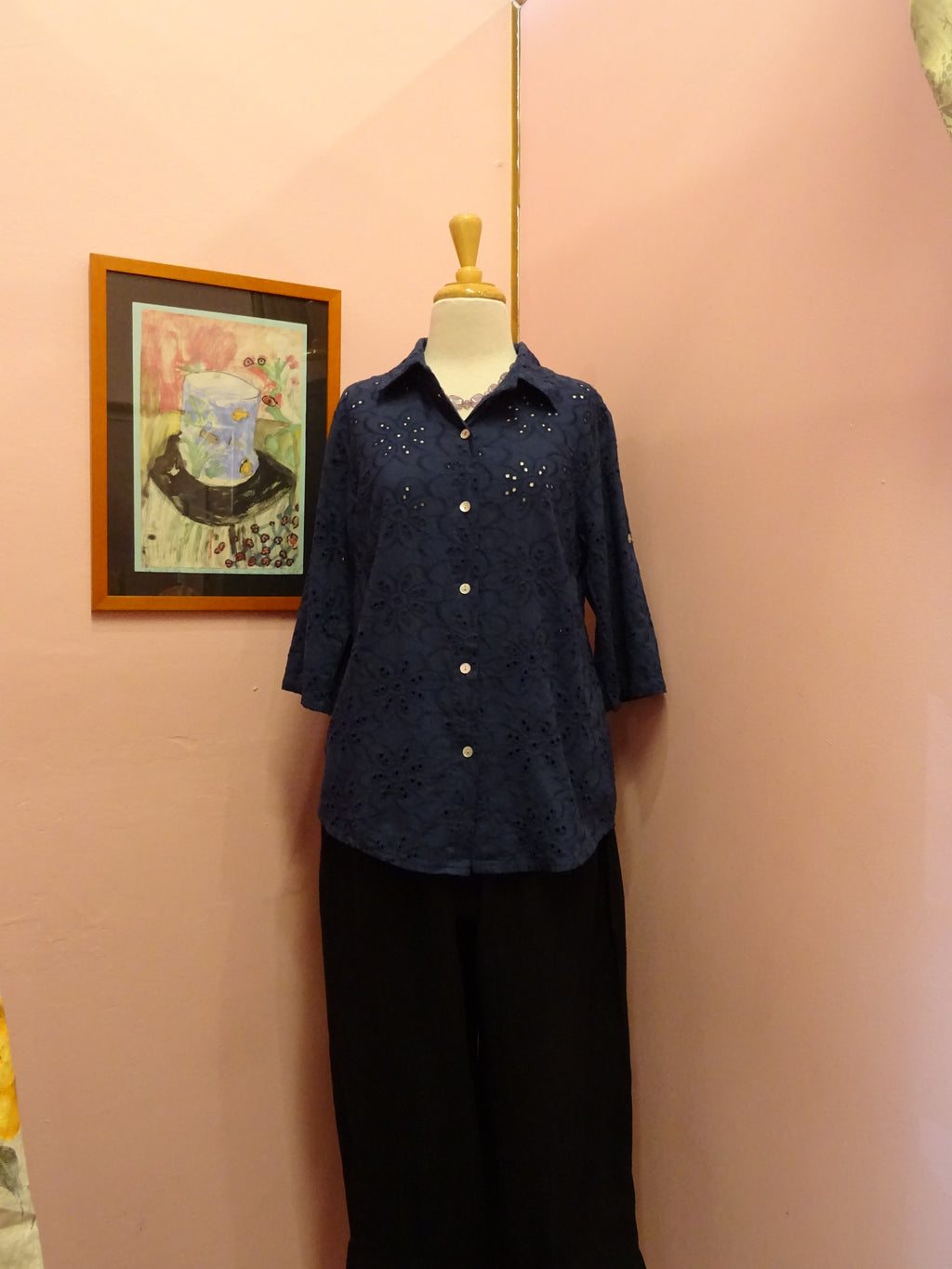Embroidered Eyelet Button-Up Blouse
