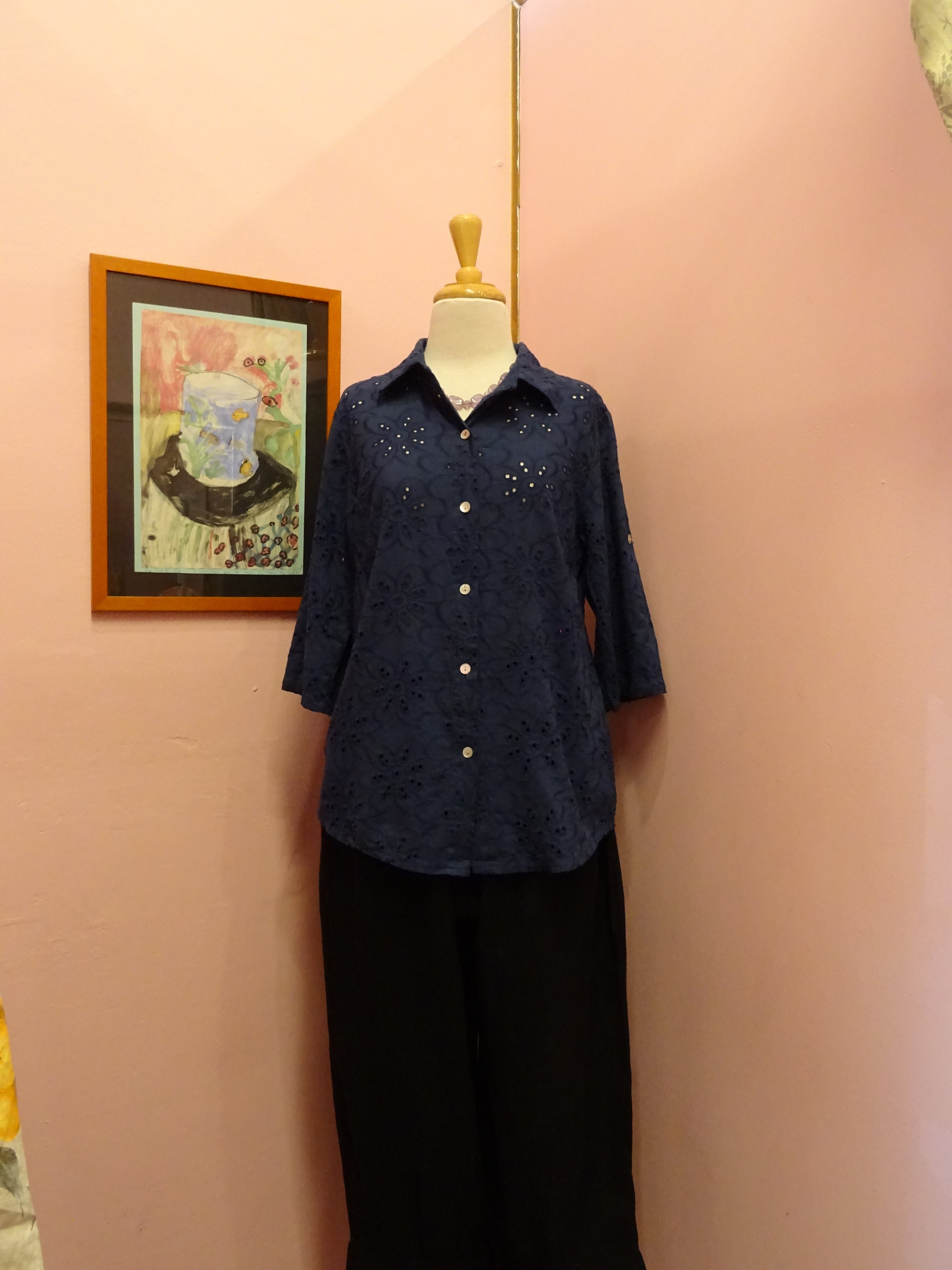 Embroidered Eyelet Button-Up Blouse