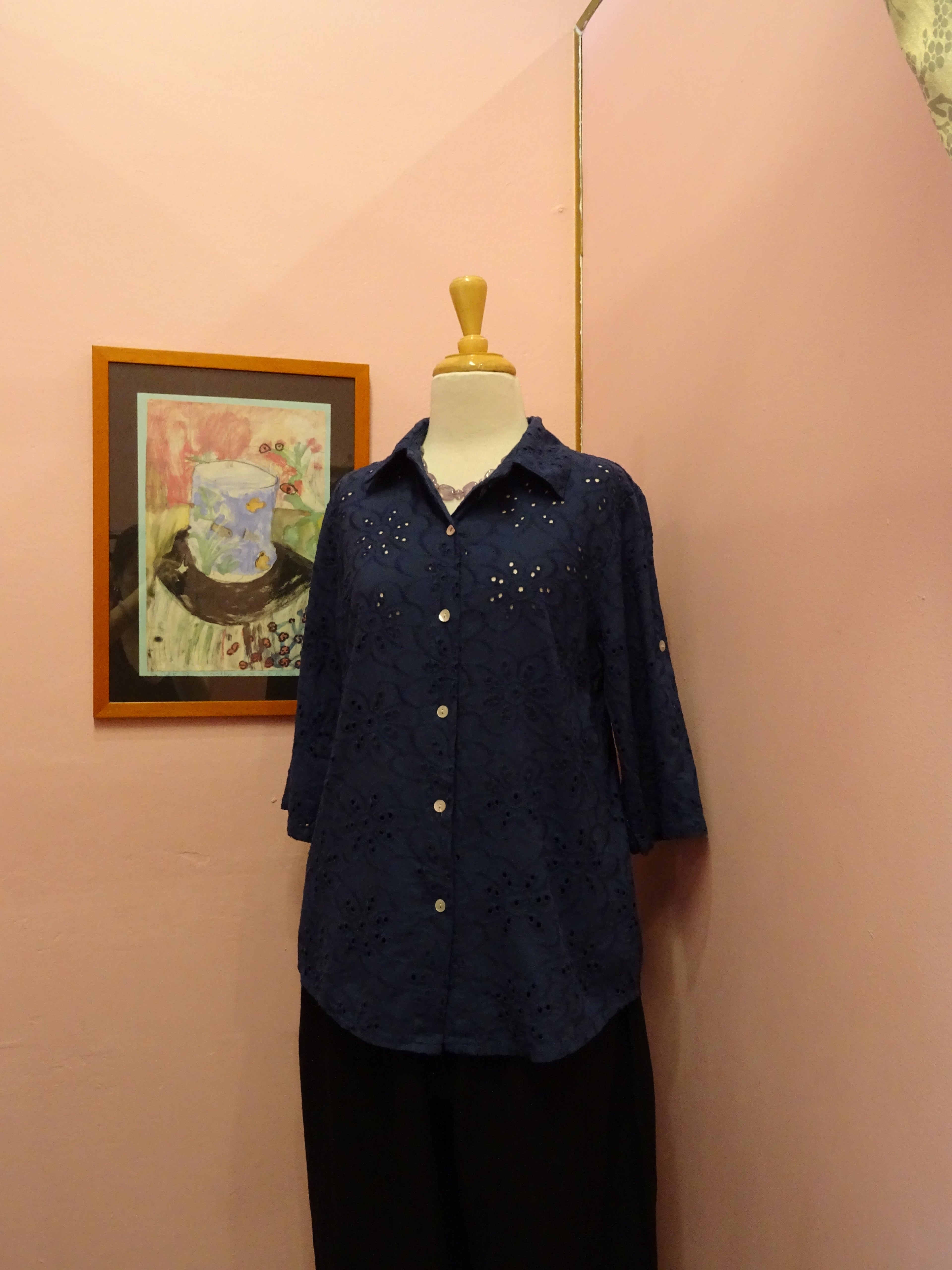 Embroidered Eyelet Button-Up Blouse