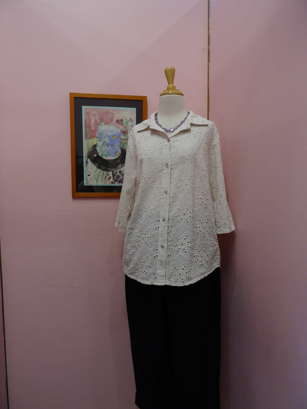 Embroidered Eyelet Button-Up Blouse