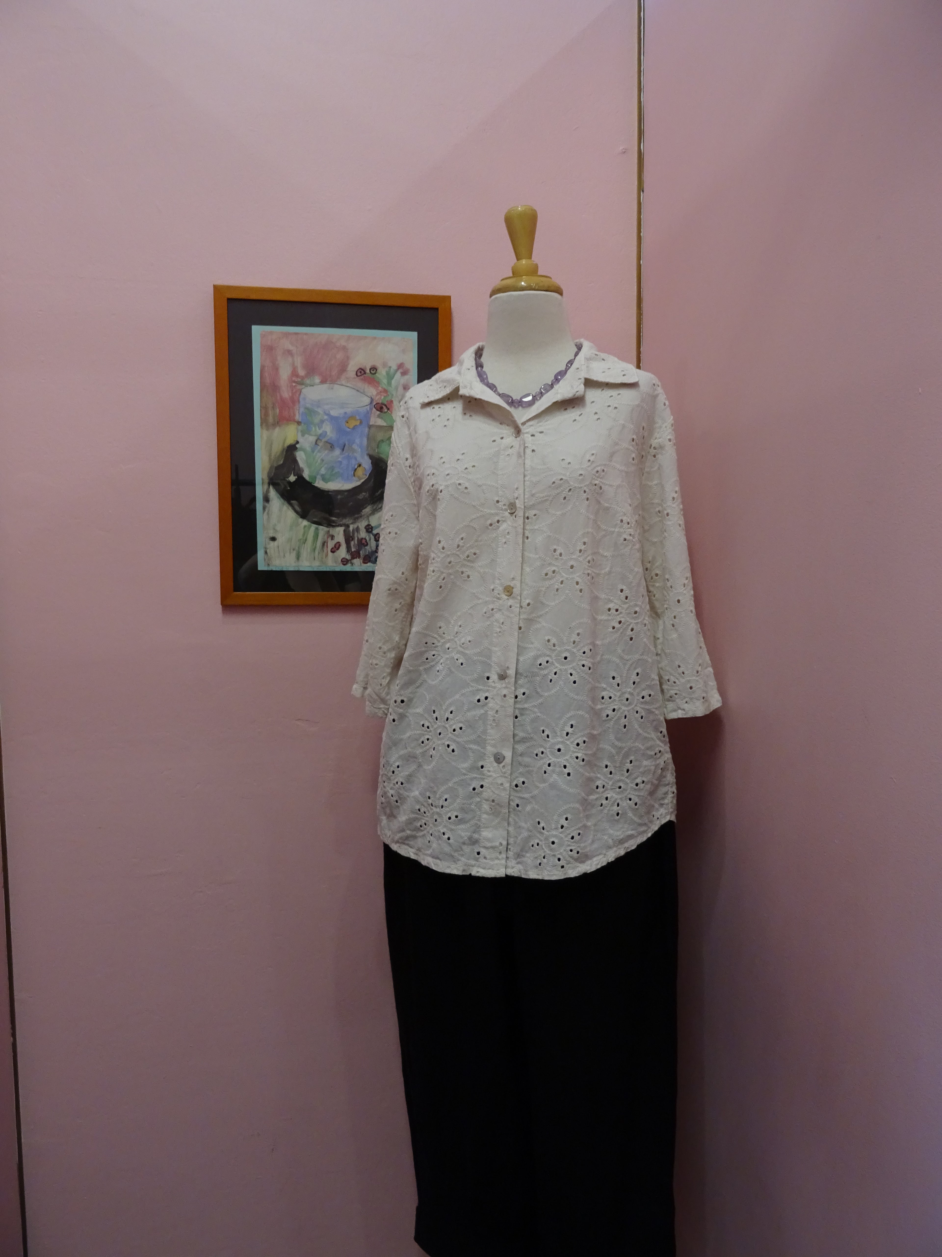Embroidered Eyelet Button-Up Blouse