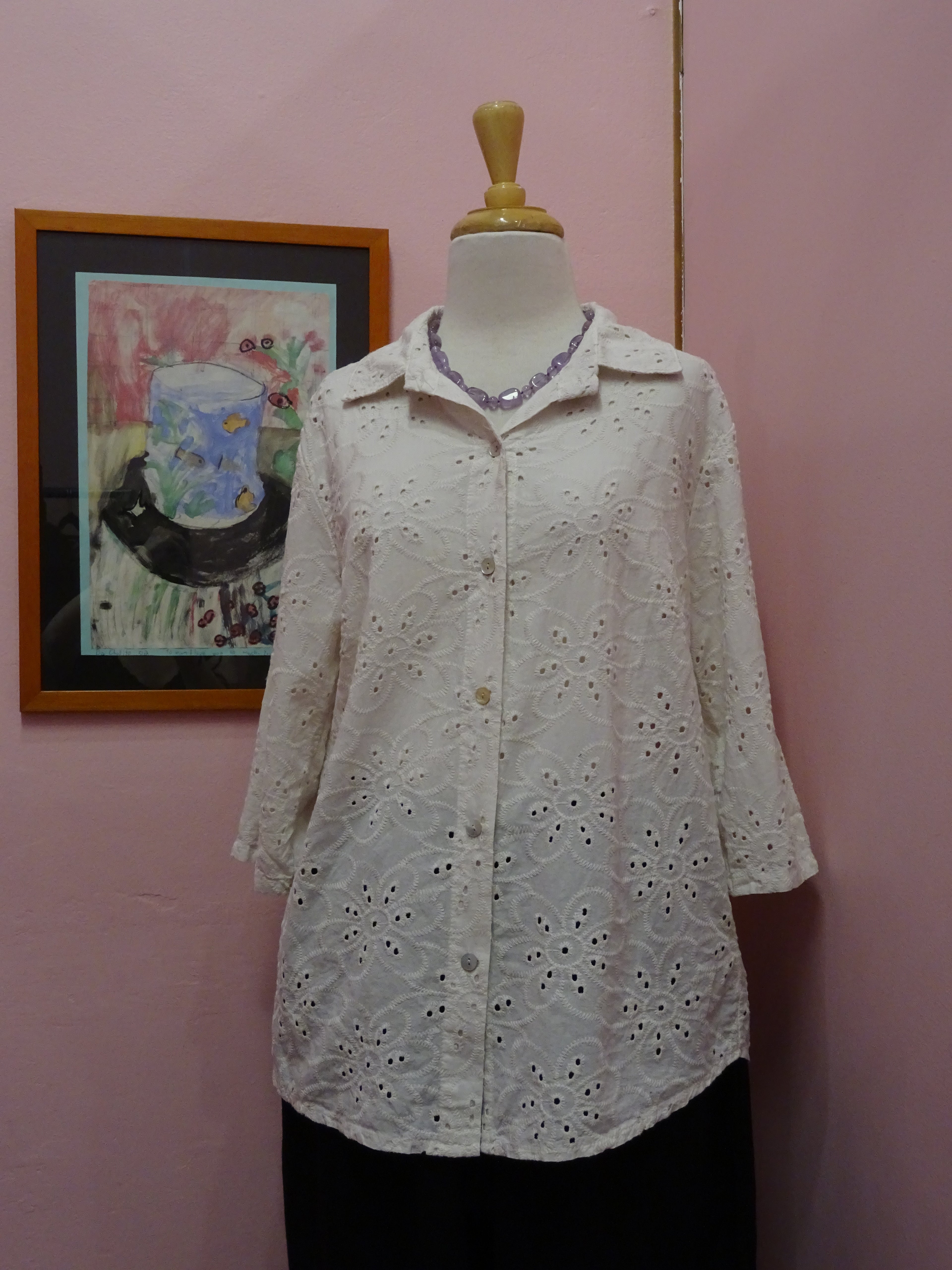 Embroidered Eyelet Button-Up Blouse