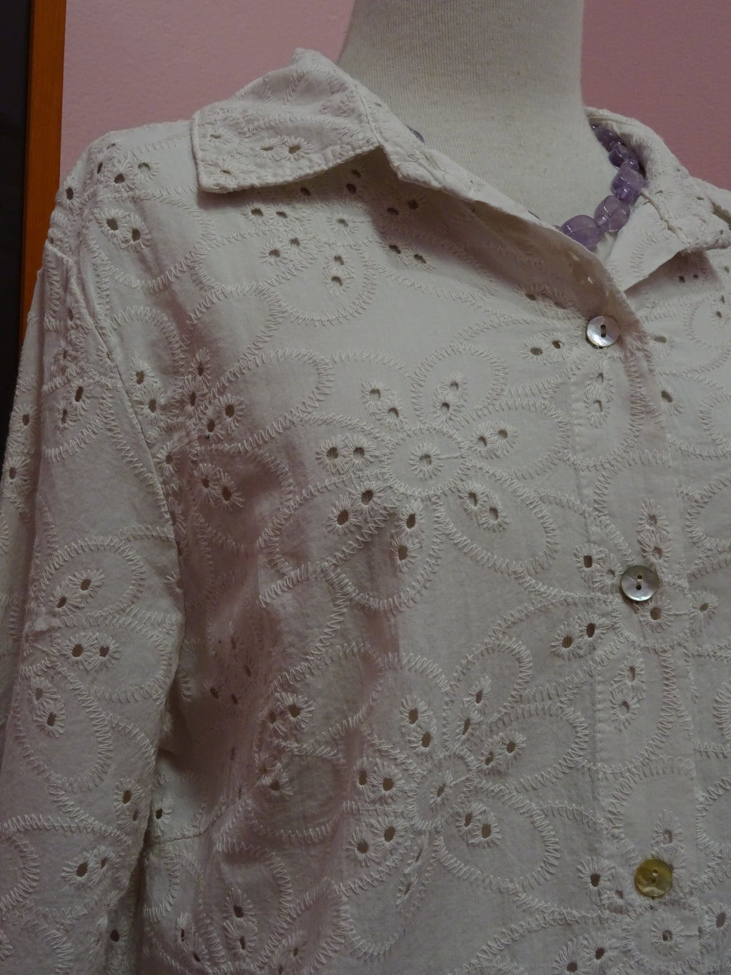 Embroidered Eyelet Button-Up Blouse