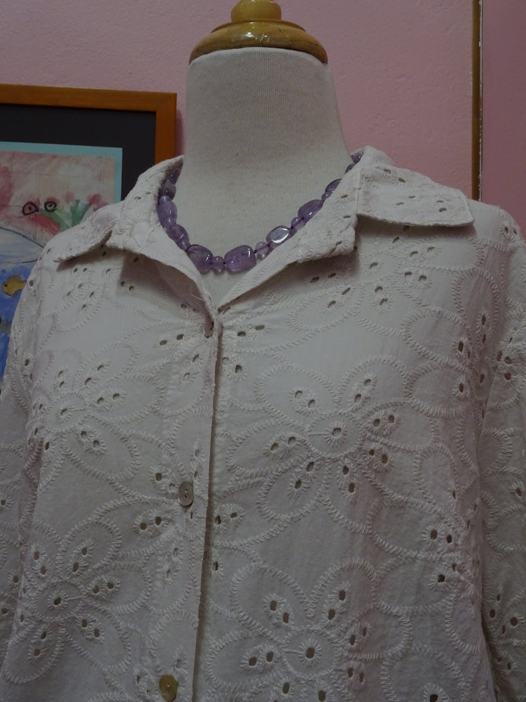 Embroidered Eyelet Button-Up Blouse