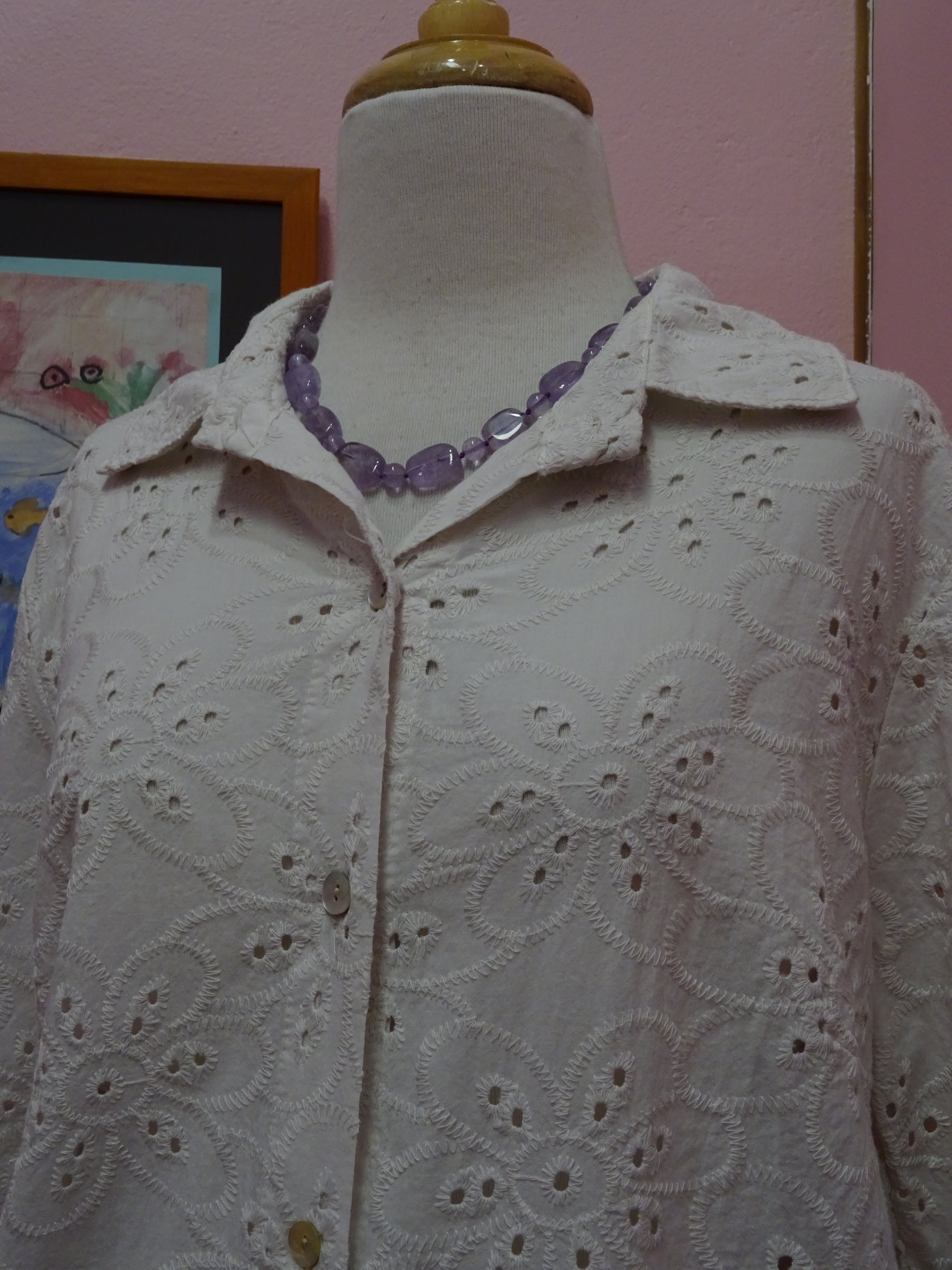Embroidered Eyelet Button-Up Blouse