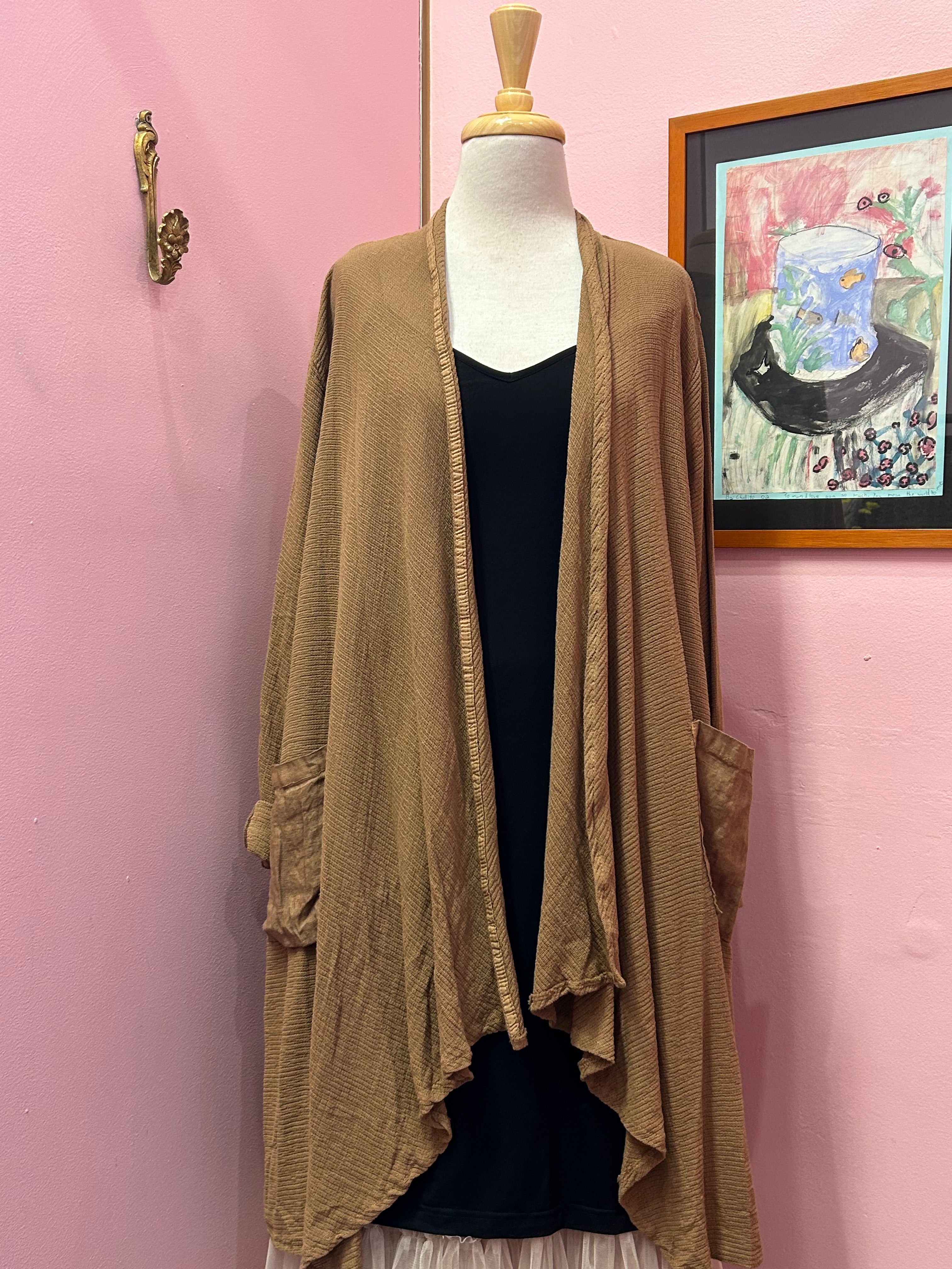 Draped Open-Front Cardigan